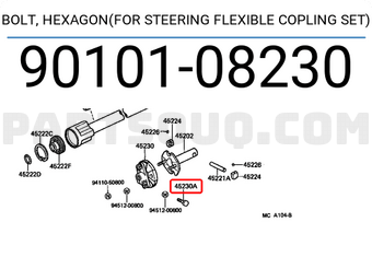Toyota 9010108230 BOLT, HEXAGON(FOR STEERING FLEXIBLE COPLING SET)