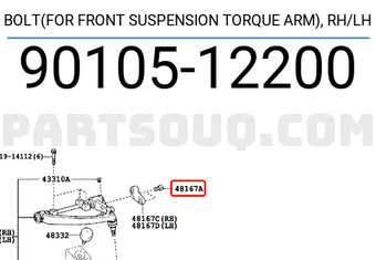 Toyota 9010512200 BOLT(FOR FRONT SUSPENSION TORQUE ARM),RH/LH