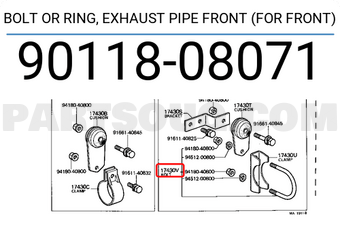 Toyota 9011808071 BOLT OR RING, EXHAUST PIPE FRONT (FOR FRONT)