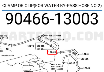 Toyota 9046613003 CLAMP OR CLIP(FOR WATER BY-PASS HOSE NO.2)