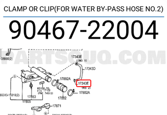 Toyota 9046722004 CLAMP OR CLIP(FOR WATER BY-PASS HOSE NO.2)