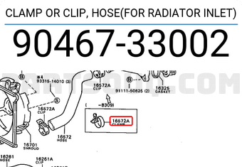Toyota 9046733002 CLAMP OR CLIP, HOSE(FOR RADIATOR INLET)