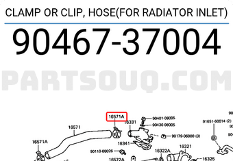 Toyota 9046737004 CLAMP OR CLIP, HOSE(FOR RADIATOR INLET)
