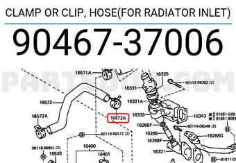 Toyota 9046737006 CLAMP OR CLIP, HOSE(FOR RADIATOR INLET)