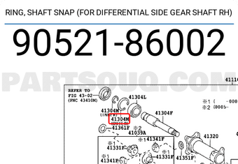Toyota 9052186002 RING, SHAFT SNAP (FOR DIFFERENTIAL SIDE GEAR SHAFT RH)