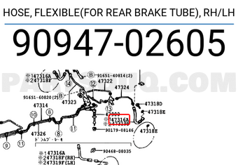 Toyota 9094702605 HOSE, FLEXIBLE(FOR REAR BRAKE TUBE),RH/LH