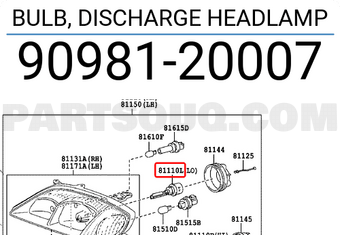 Toyota 9098120007 BULB, DISCHARGE HEADLAMP