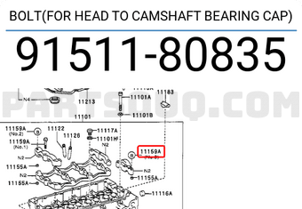 Toyota 9151180835 BOLT(FOR HEAD TO CAMSHAFT BEARING CAP)