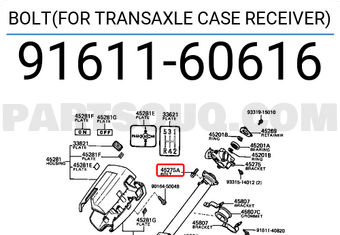 Toyota 9161160616 BOLT(FOR TRANSAXLE CASE RECEIVER)