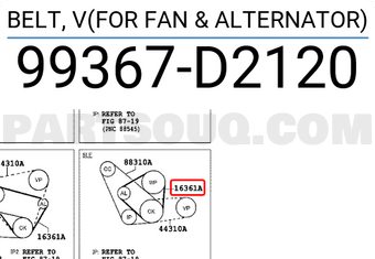 Toyota 99367D2120 BELT, V(FOR FAN & ALTERNATOR)