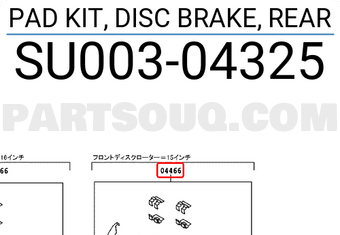 Toyota SU00304325 PAD KIT, DISC BRAKE, REAR