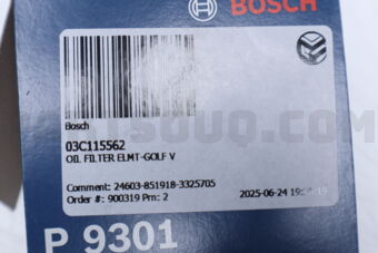 03C115562 OIL FILTER ELMT-GOLF V