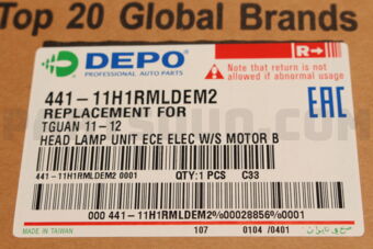 44111H1RMLDEM2 HEAD LAMP ELE W/S MOTOR BLK RH
