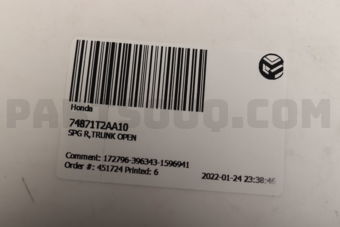 74871T2AA10 Honda SPG R,TRUNK OPEN