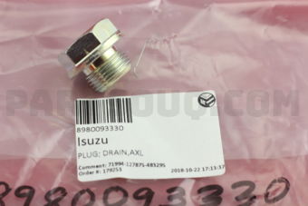 8980093330 PLUG; DRAIN,AXL