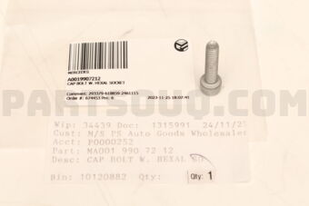 A0019907212 CAP BOLT W. HEXAL SOCKET