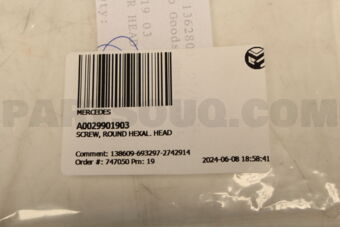 A0029901903 SCREW, ROUND HEXAL. HEAD