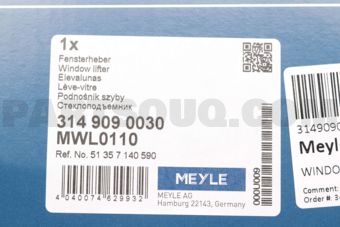 3149090030 WINDOW LIFTER RR RH/E90-3 SRS