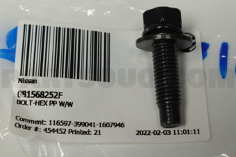 081568252F BOLT-HEX PP W/W