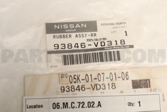 93846VD318 Nissan RUBBER ASSY-REAR