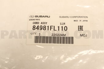 84981FL110 Subaru CORD ASSY        LLH