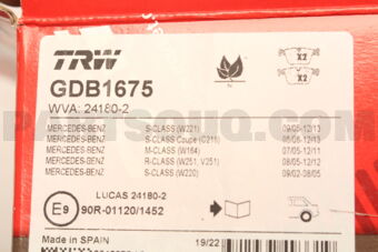 GDB1675 BRAKE PAD REAR W164/221