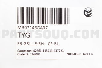 MB07146GAR7 FR GRILLE-RH-  CP BL
