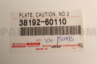3819260110 Toyota PLATE, CAUTION, NO.2