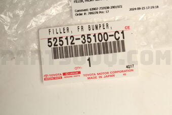5251235100C1 Toyota FILLER, FRONT BUMPER, RH