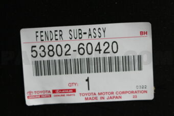 5380260420 FENDER SUB-ASSY, FRONT LH