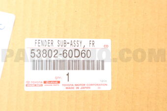 5380260D60 Toyota FENDER SUB-ASSY  FR