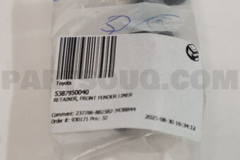 5387950040 Toyota RETAINER, FRONT FENDER LINER