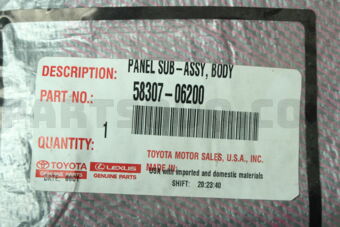 5830706200 PANEL SUB-ASSY, BODY LOWER BACK