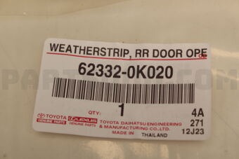 623320K020 Toyota WEATHERSTRIP, REAR DOOR OPENING TRIM, LH
