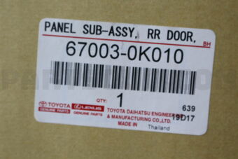 670030K010 Toyota PANEL SUB-ASSY, REAR DOOR, RH