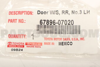 6789607020 Toyota WEATHERSTRIP, RR