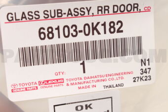 681030K182 GLASS SUB-ASSY  RR D