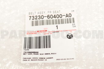 7323060400A0 BELT ASSY, FRONT SEAT INNER, RH/