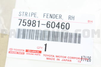 7598160460 STRIPE, FENDER, RH