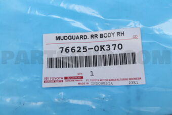 766250K370 Toyota MUDGUARD, RR BODY