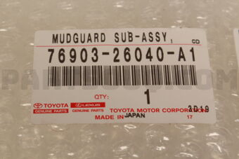 7690326040A1 Toyota MUDGUARD SUB-ASSY