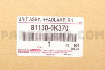 811300K370 UNIT ASSY, HEADLAMP, RH