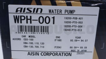 AISIN WPH001 WATER PUMP 19200-PTO-003 F18A HO ACCORD 198909-199709 AISIN