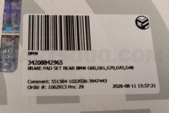 BMW 34208842965 BREMSBELAGSATZ HINTEN BMW G60,G61,G70,G45,G48