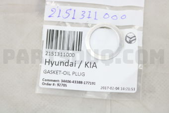 Hyundai / KIA 2151311000 GASKET-OIL PLUG