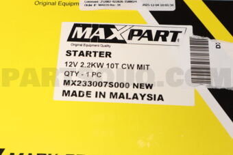 MAXPART MX233007S000 STARTER 12V 2.2KW 10T CW