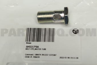 Nissan 1643217F0A BOLT-EYE,WATER TUBE