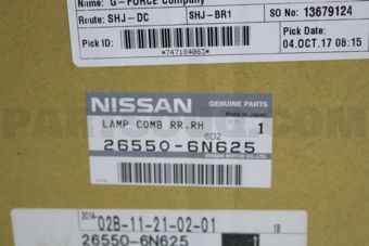 Nissan 265506N625 LAMP COMB RR,RH