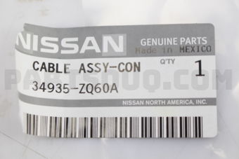 Nissan 34935ZQ60A CABLE ASSY-CONTROL