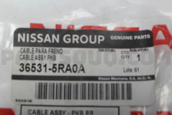 Nissan 365315RA0A CABLE ASSY PARKING,REAR LH